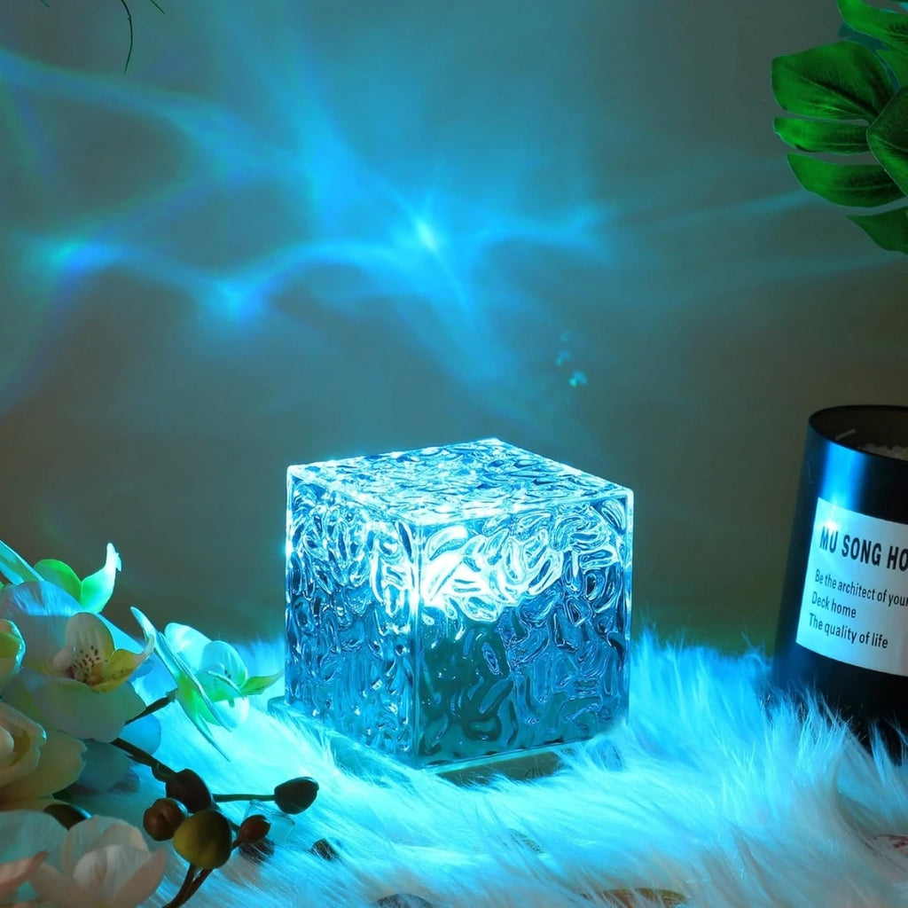 Water Ripple Projector Night Light - RGB Rotating Ambient Lamp