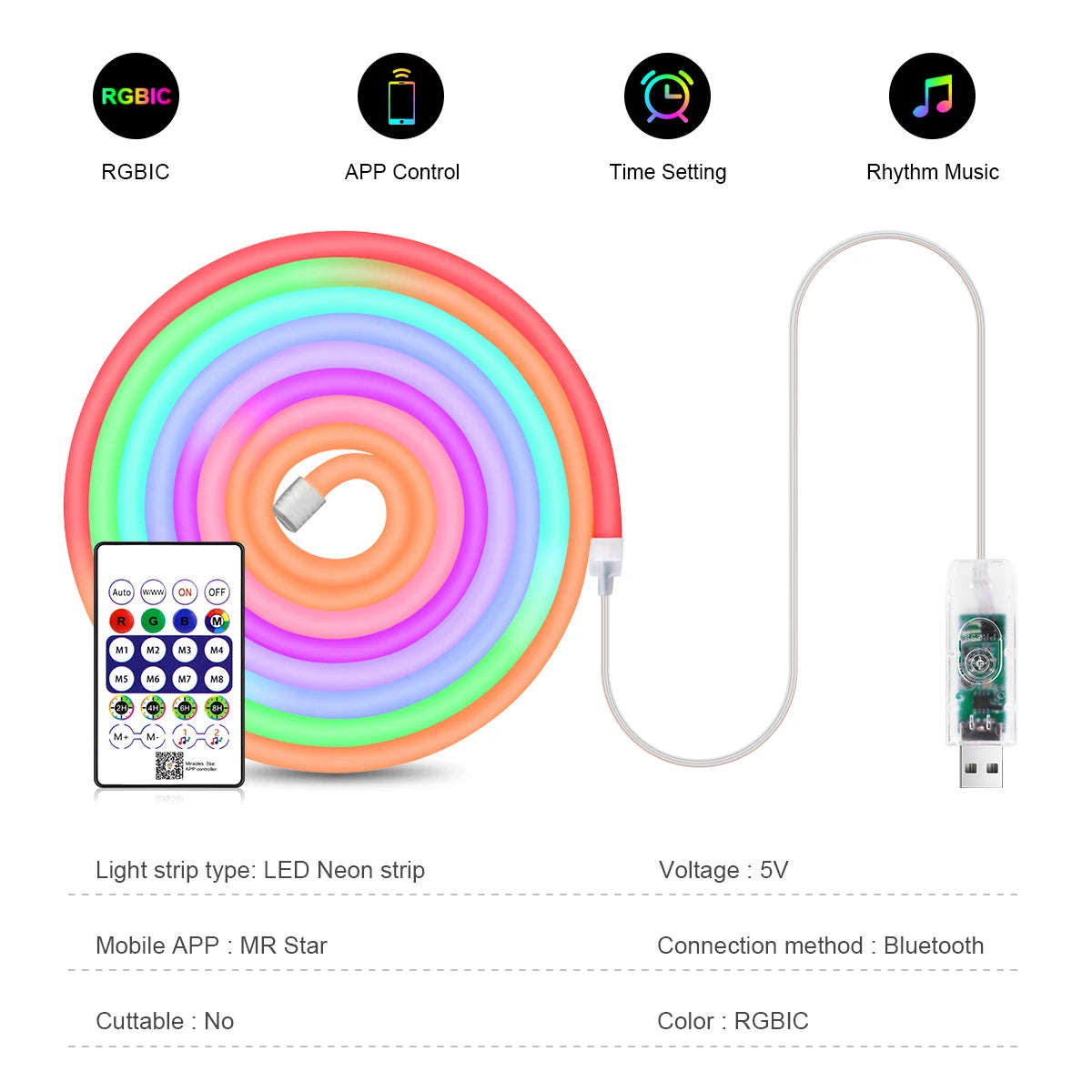 RGBIC Neon LED Strip Light - App-Controlled Music Sync Room Decor