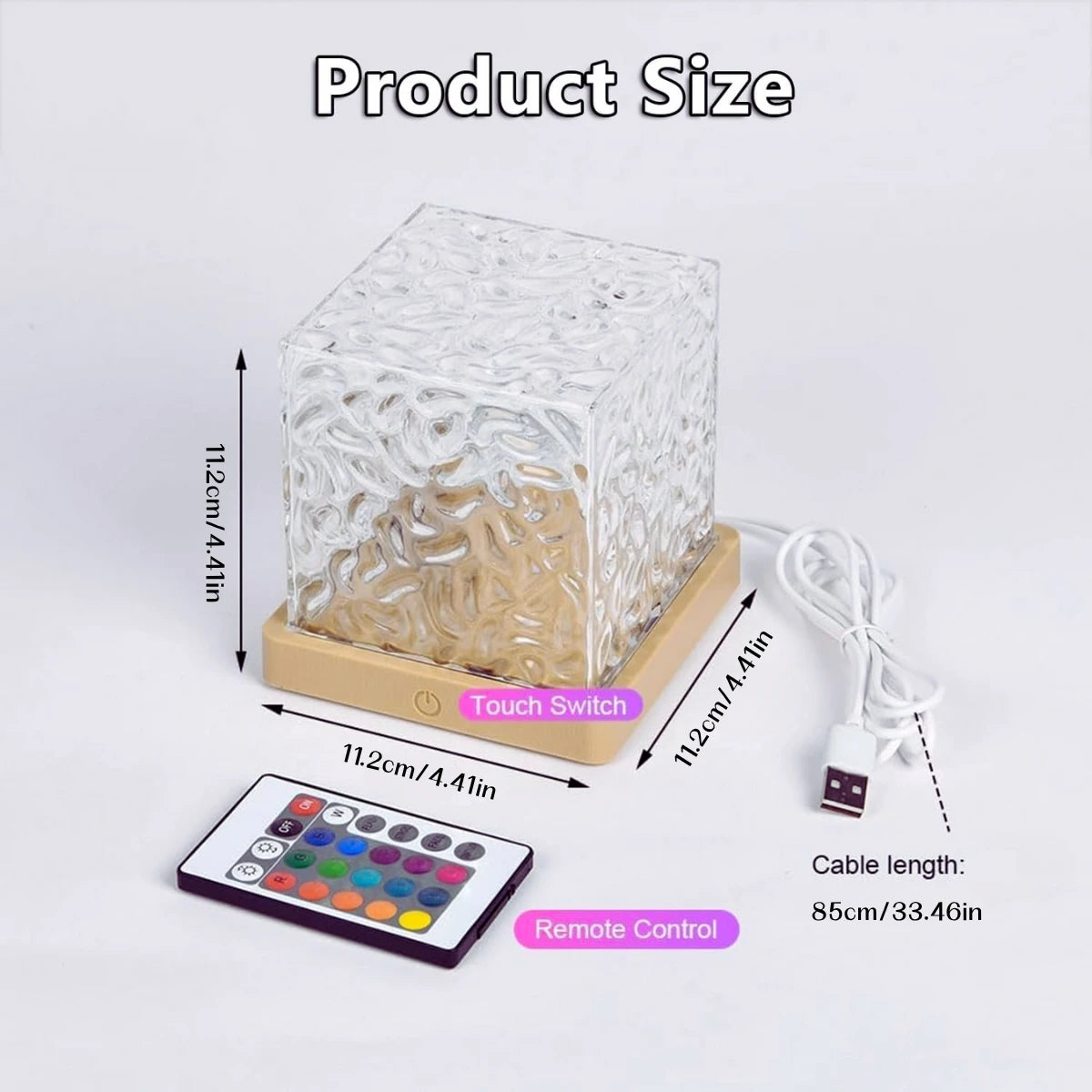 Water Ripple Projector Night Light - RGB Rotating Ambient Lamp