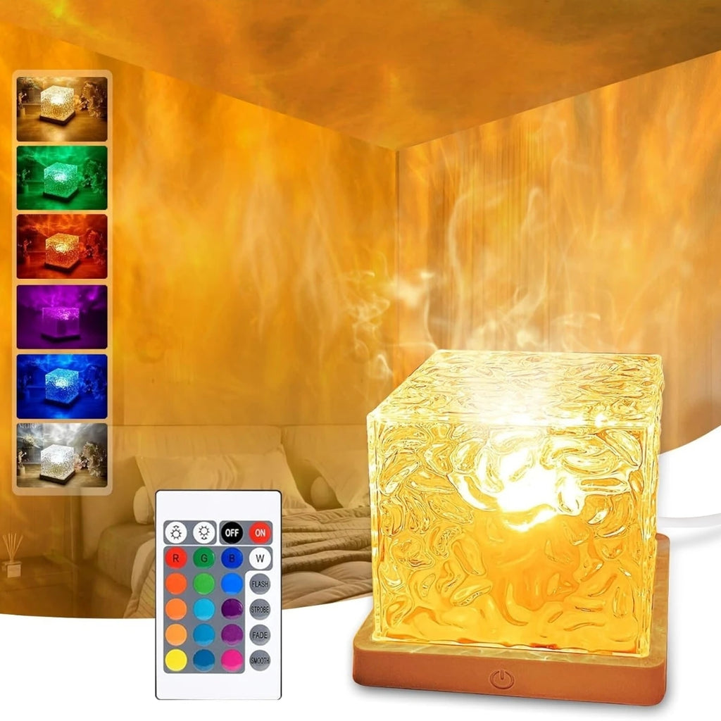 Water Ripple Projector Night Light - RGB Rotating Ambient Lamp