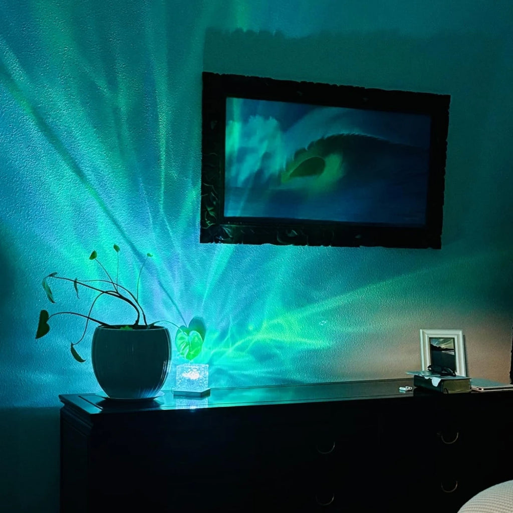 Water Ripple Projector Night Light - RGB Rotating Ambient Lamp