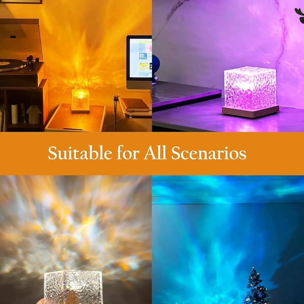 Water Ripple Projector Night Light - RGB Rotating Ambient Lamp