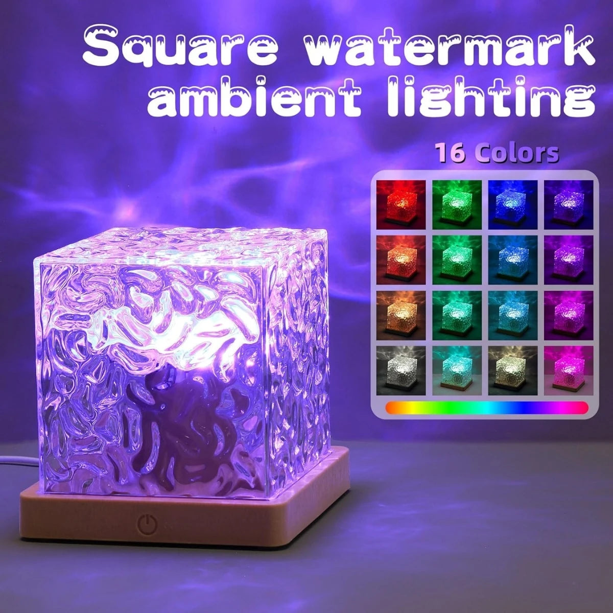 Water Ripple Projector Night Light - RGB Rotating Ambient Lamp